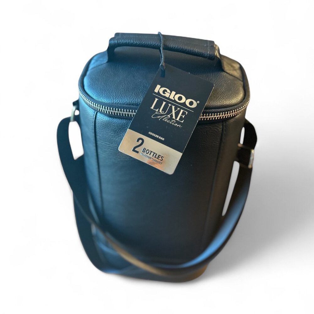 Igloo Luxe Insulated Beverage Tote Vegan Leather Cooler Bag Black - Picture 4 of 9
